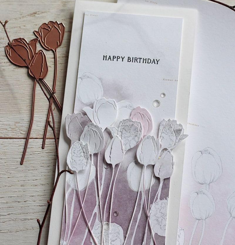 Lapoo Metal Cutting Die for Scrapbooking, 3D Backgrounds Frame New Cutting Dies DIY Album Card Making Decor Paper Craft Metal Die Cuts Party Wedding Decorations (3 Buds 4.5 x 1.7 in) - Image 5